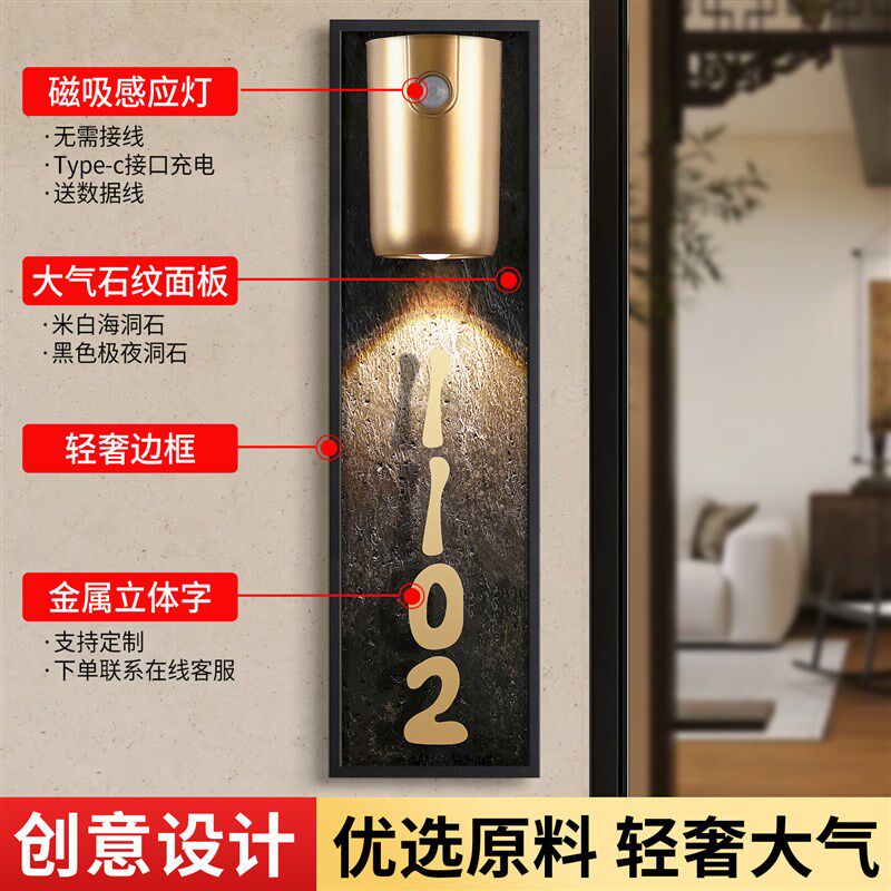 门牌号高级感轻奢创意号码牌家用装饰入户门外布置家庭住宅门上装