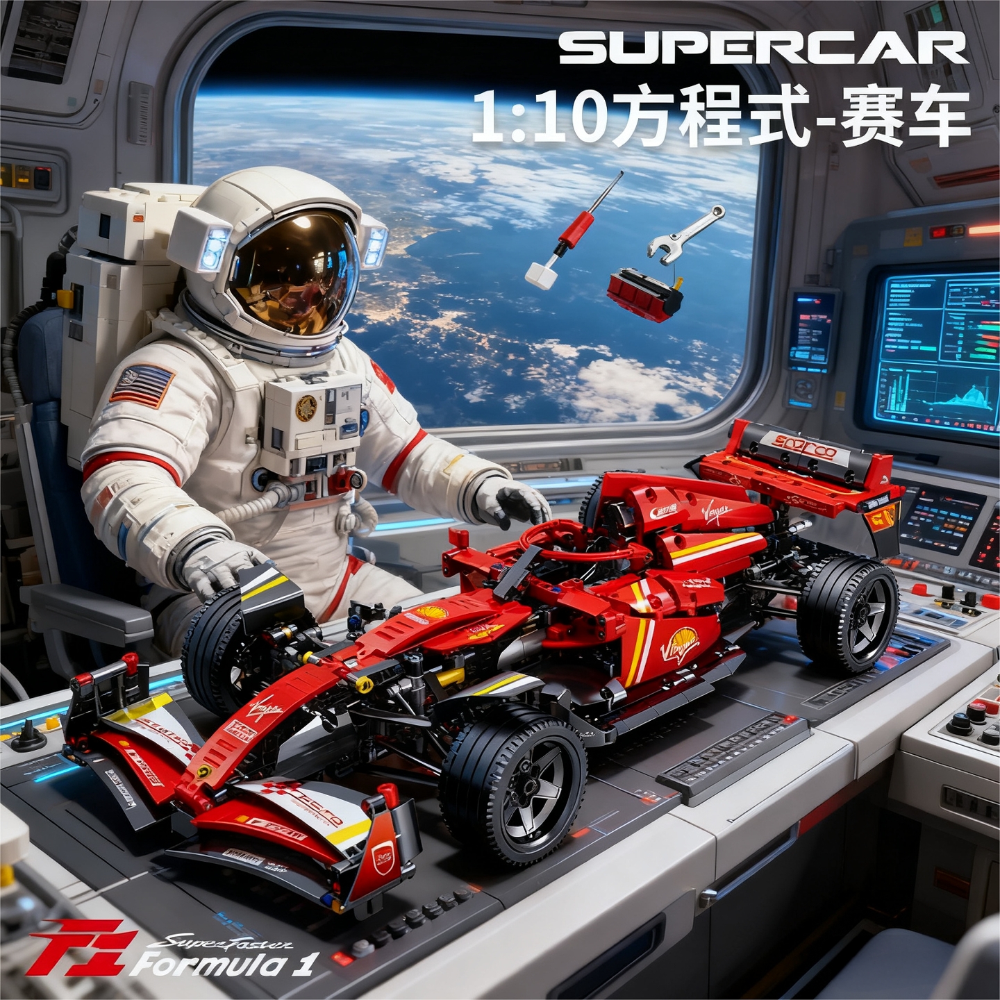 2025新款机械组模型跑车法拉利F1赛车方程式积木男孩拼装玩具礼物