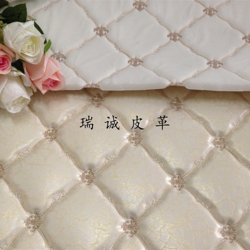 刺绣包门软包皮革面料带海绵防撞床头背景墙pu防盗门材料移门材料