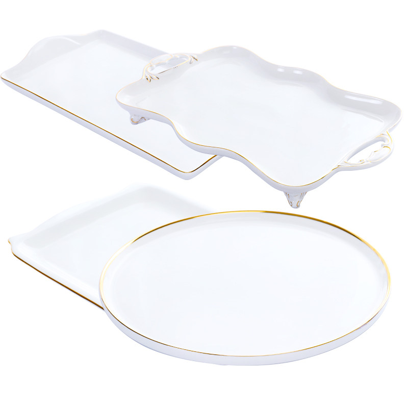 陶瓷托盘长方形欧式描金家用咖啡具茶具茶盘骨瓷水杯茶杯会议杯盘