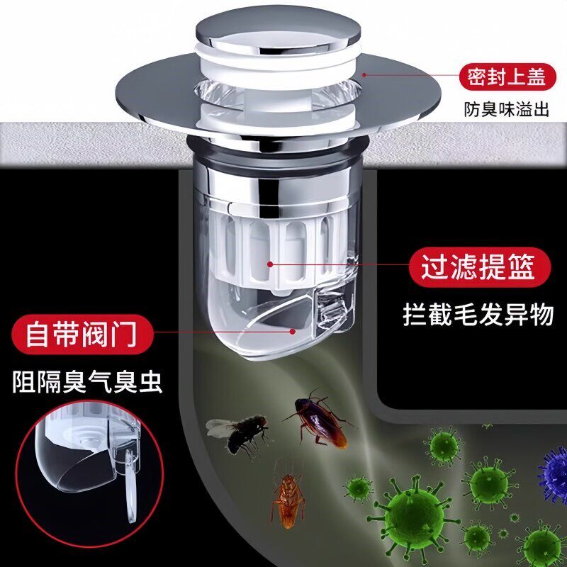 洗手盆脸池漏水塞子洗面盆下水器过滤弹跳芯按压式翻盖板配件通用