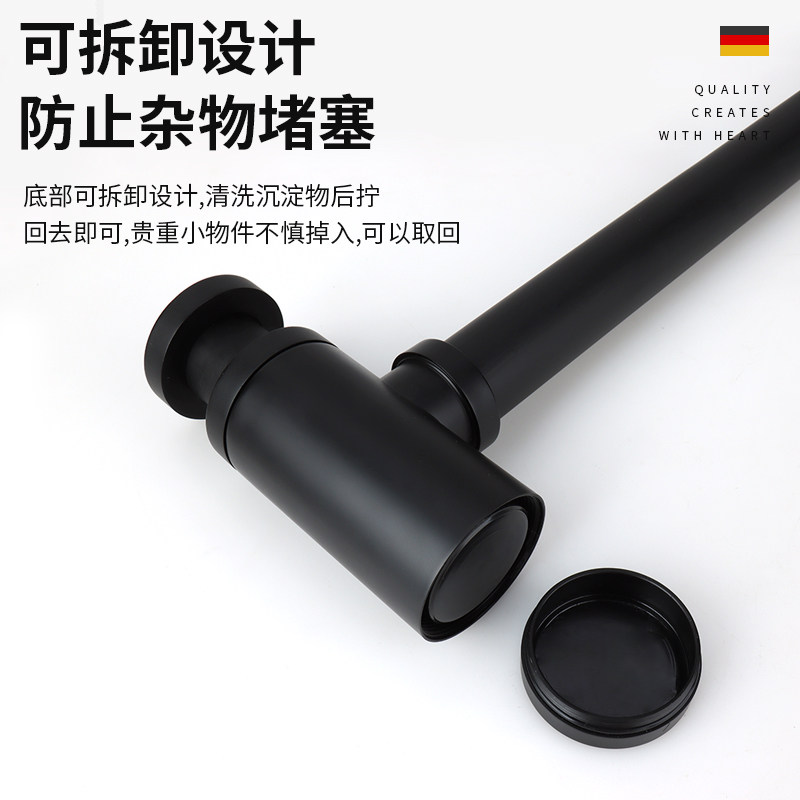 德国全铜入墙式排水管黑色洗脸盆下水器配件弹跳式翻盖式防臭墙排