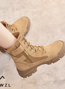 WZL马丁靴女款2025新款秋冬款徒步户外登山鞋沙漠靴高帮短靴子