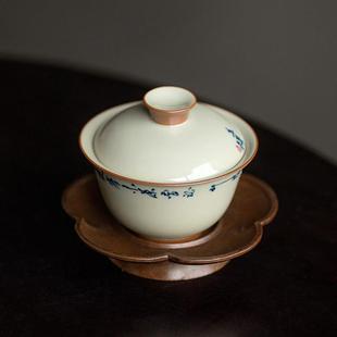 功夫茶具三才茶碗带盖 纯手写寒夜盖碗茶杯单个家用陶瓷泡茶器中式