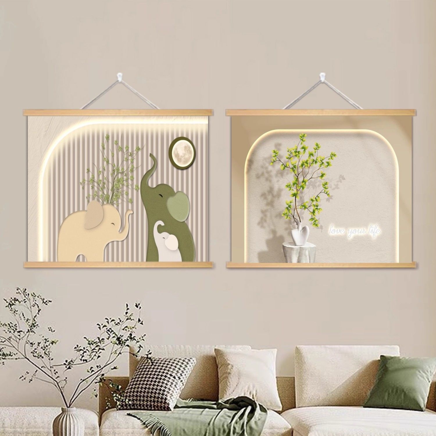 现代简约奶油色客厅餐厅