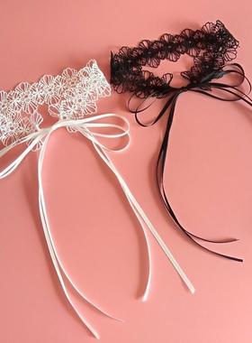 系带项圈韩国气质蕾丝短