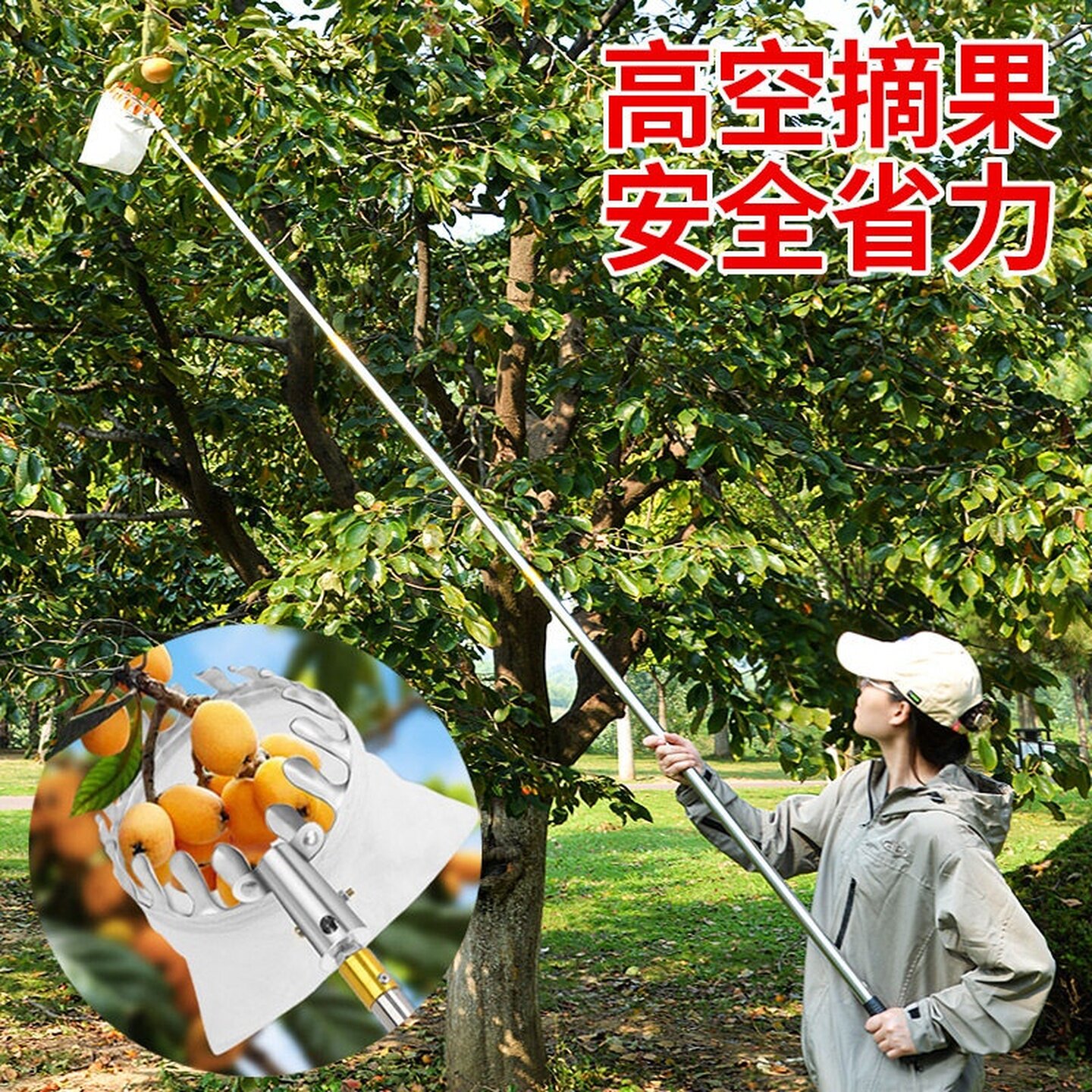摘柿子神器伸缩杆摘果器头多功能高空采摘水果用果子枇杷芒果莲蓬