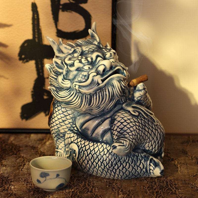 大号麒麟招财茶宠摆件冒烟香炉描金茶桌开业生日礼物貔貅鬼迷日眼