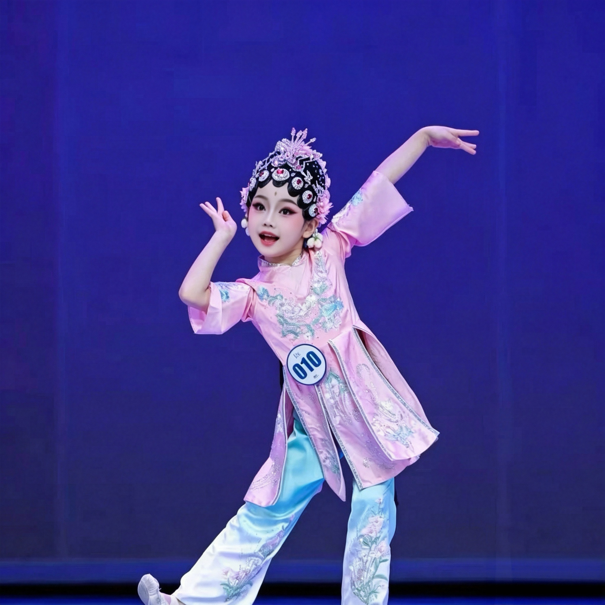 儿童戏曲演出服女童京剧戏服粉色花旦古装演出服俏花旦黄梅戏表演