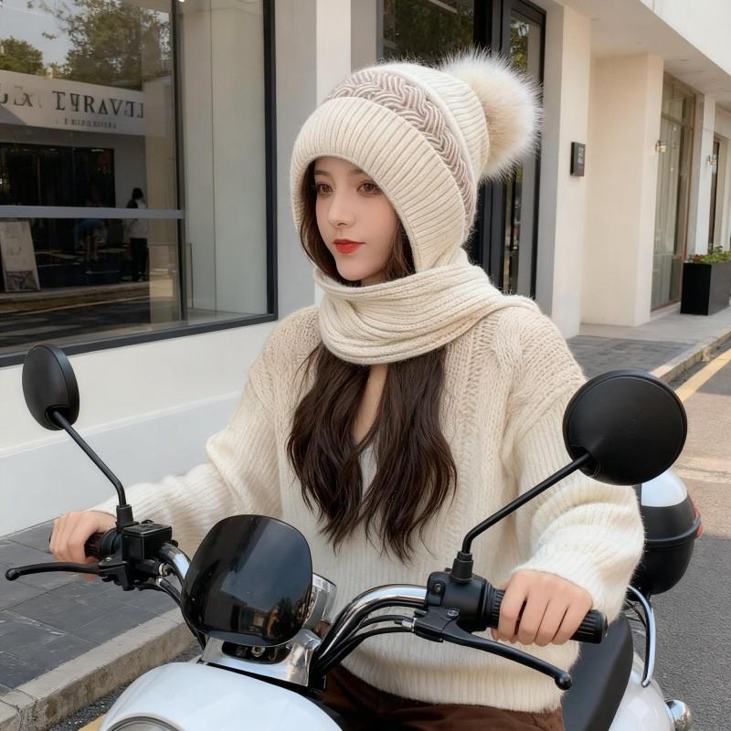 冬季帽子围巾一体女款骑车防风冬帽子