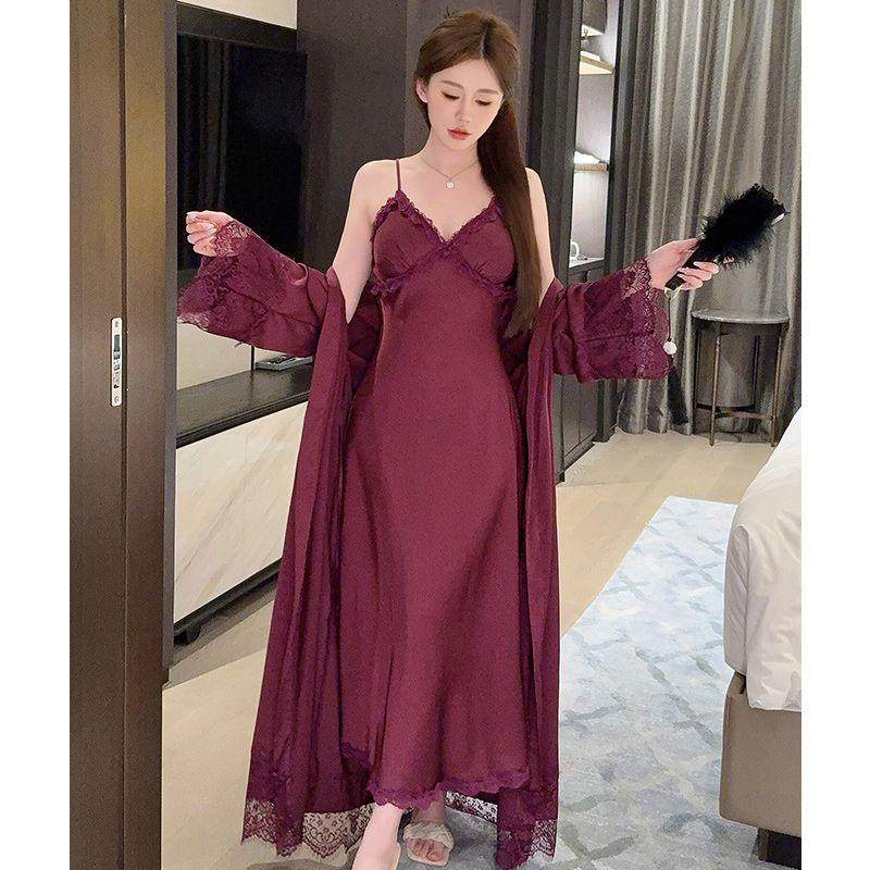 艺术生睡衣性感长款吊带胸垫睡衣女2025春秋新款夏季睡袍晨袍冰丝