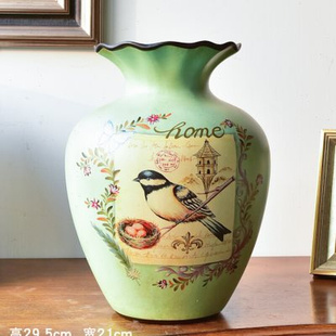 陶瓷复古电视柜玄关餐桌仿真花干花 高档欧式 花瓶摆件客厅插花美式