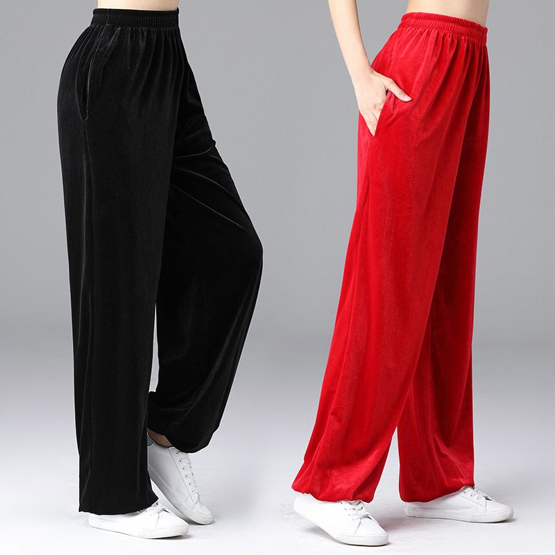 秋冬金丝绒太极裤男女宽松加厚保暖绒灯笼裤练功裤武术裤太极