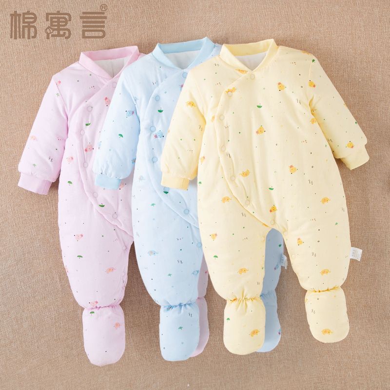 婴儿衣服加棉包脚连体衣