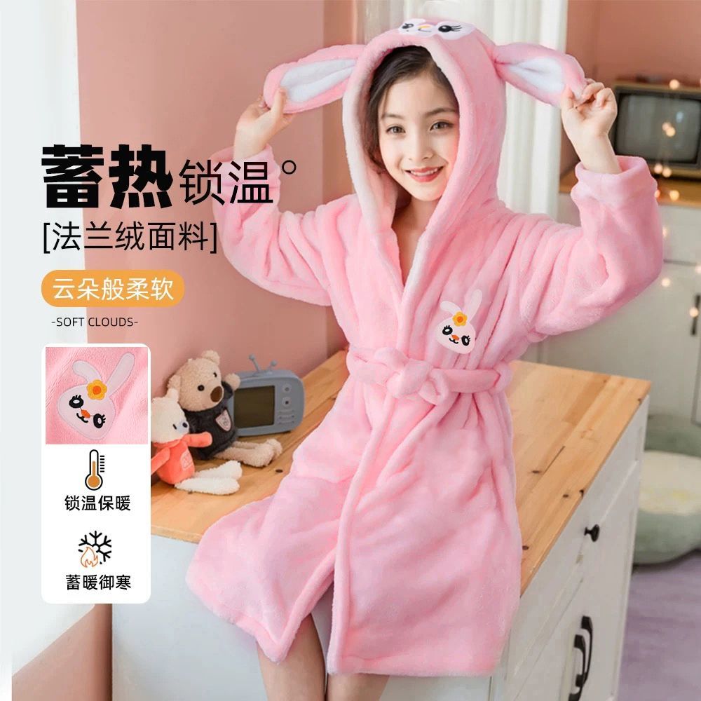 儿童浴袍卡通法兰绒小孩