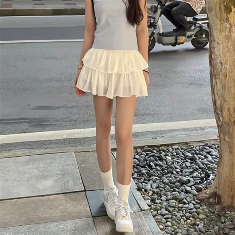 法式复古白色蛋糕蓬蓬裙女春秋季内搭高腰a字短裙甜美芭蕾半身裙