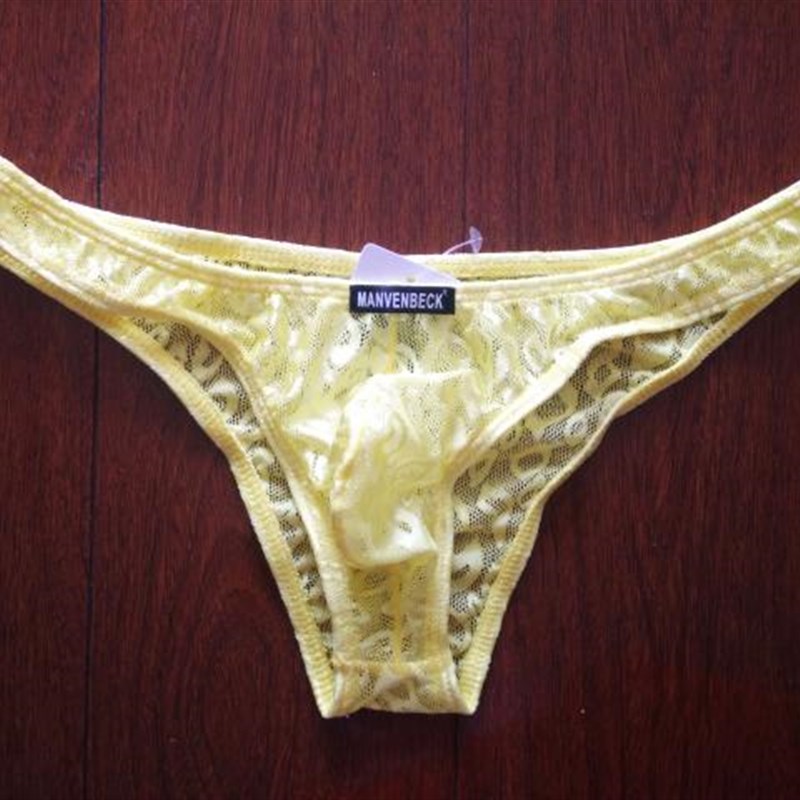 男士性感蕾丝透明低腰三角比基尼柔滑网纱窄臀内裤紧身