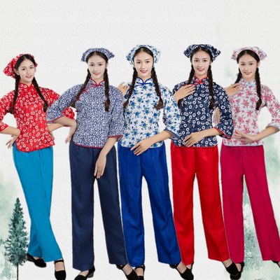 阿庆嫂演出服2020新款中老年秧歌服舞蹈服装成人村姑采茶女表演服