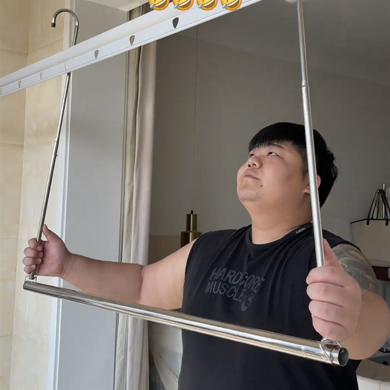 伸缩晾衣杆阳台晒被子神器不锈钢折叠隐形晾衣架挂钩室内家用床单