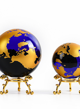 高档大小号蓝水晶球地球仪模型摆件 办公室客厅家居装饰学生用
