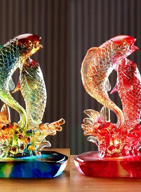 琉璃鱼摆件鸿运上上签居家客厅办公前台桌面摆放乔迁开业商务送礼
