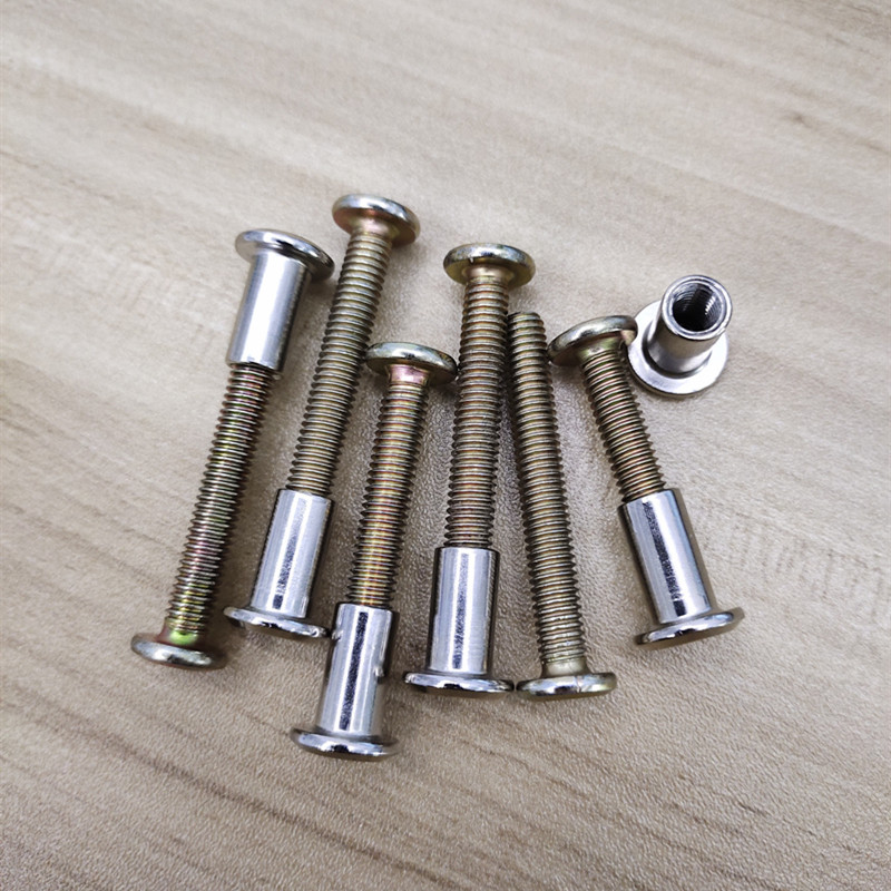 M6倒边十字对锁螺丝婴儿床板拼接对敲夹板螺钉家具柜连接子母钉