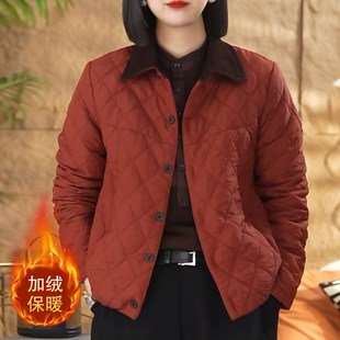 秋冬轻薄款 领上衣女显瘦打格菱格女棉衣气质外套 棉衣加绒时尚 衬衫