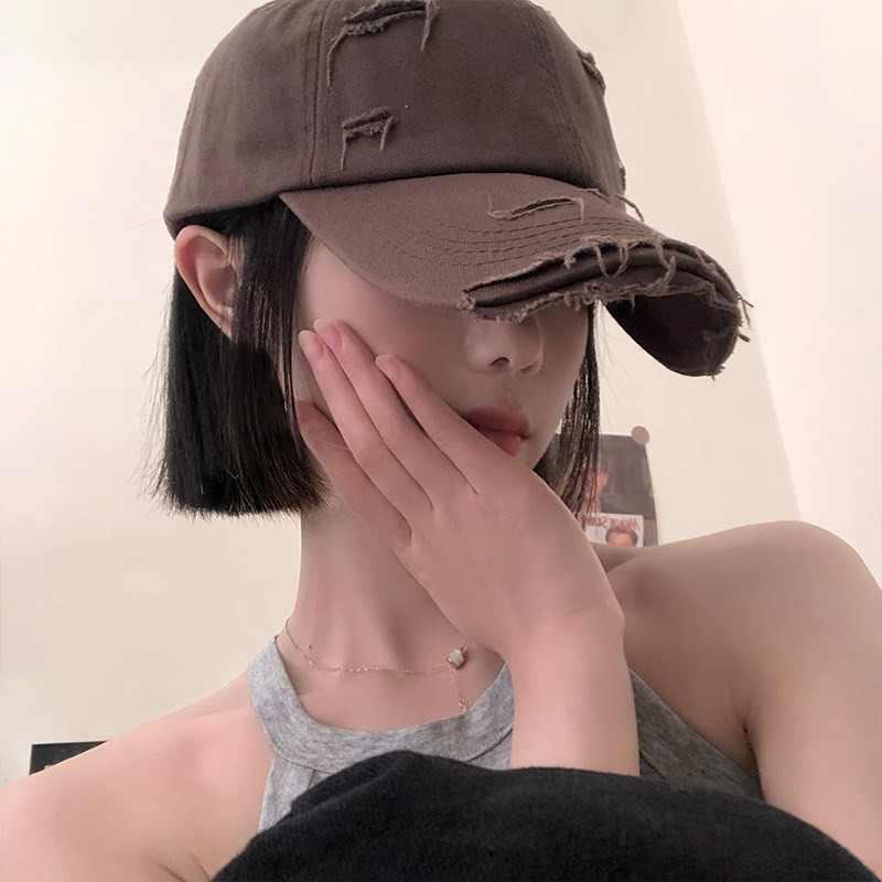 鸭舌帽假发一体可拆卸超短发短直发一刀切烂边时尚牛仔帽假发百搭