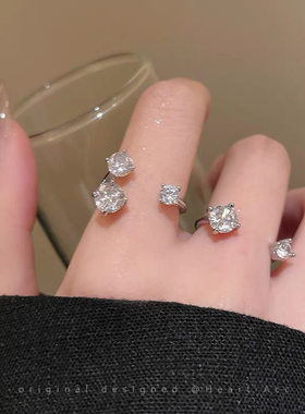 爆闪双头锆石开口骨节戒轻奢叠戴