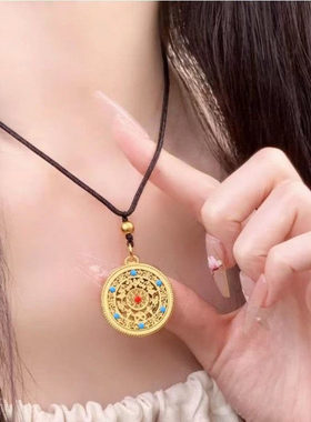 古法罗盘吊坠编织绳项链复古新中式汉服配饰百搭通勤大牌感锁骨链