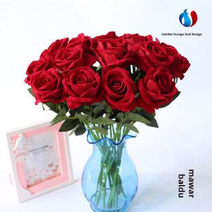 彷真玫瑰花婚庆绒布家居室内餐桌摆件客厅装饰绢花酒店道具拍摄