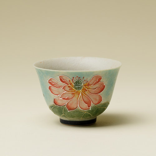 手绘鱼戏莲花陶瓷功夫品茗杯