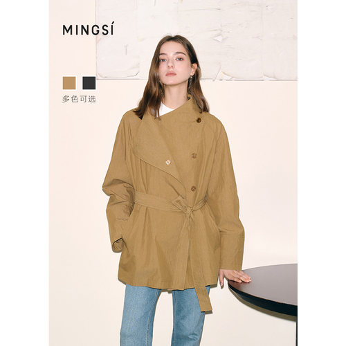 MINGSI系带收腰短款风衣