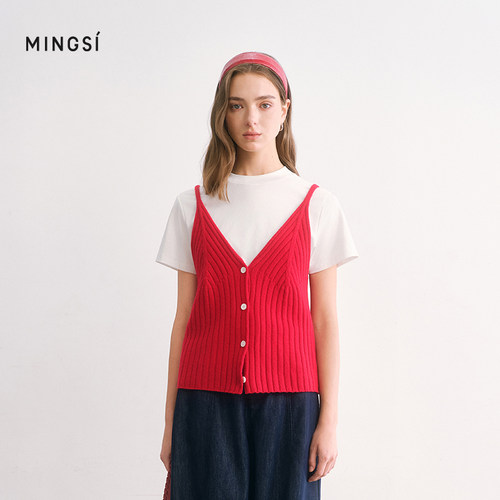 MINGSI女装竖坑条肌理针织背心