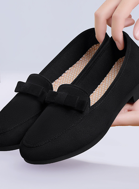 老北京布鞋女官方旗舰店新款软底工作鞋透气正牌不累脚黑色豆豆鞋