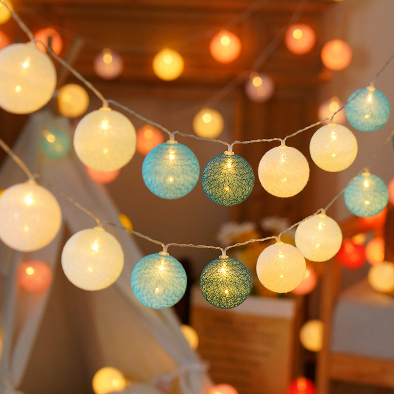 棉线球彩灯串马卡龙LED摆摊灯