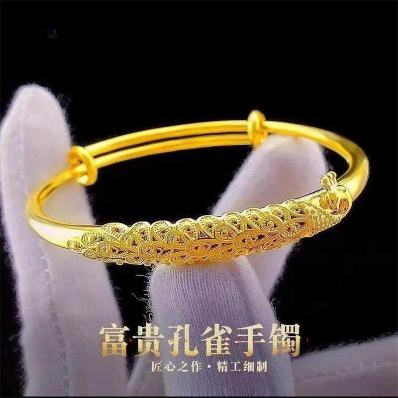 阿明哥旗舰店镂空富贵孔雀手镯古法民族风仿真黄金镯子女官方正品