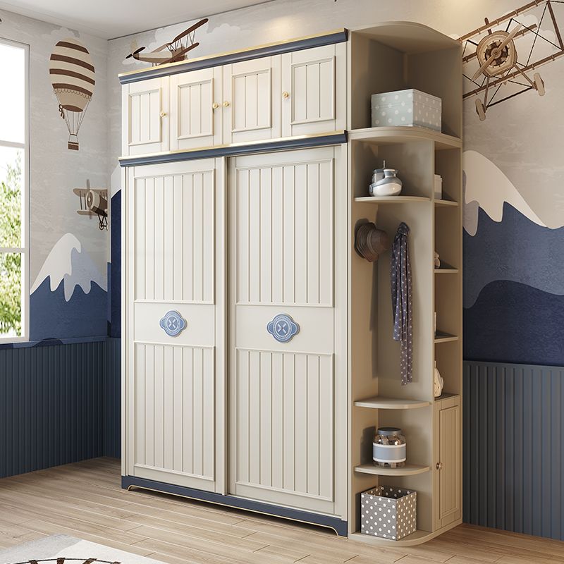 美式地中海推拉门滑门移门趟门衣柜带顶柜组合男孩女孩书桌侧边柜