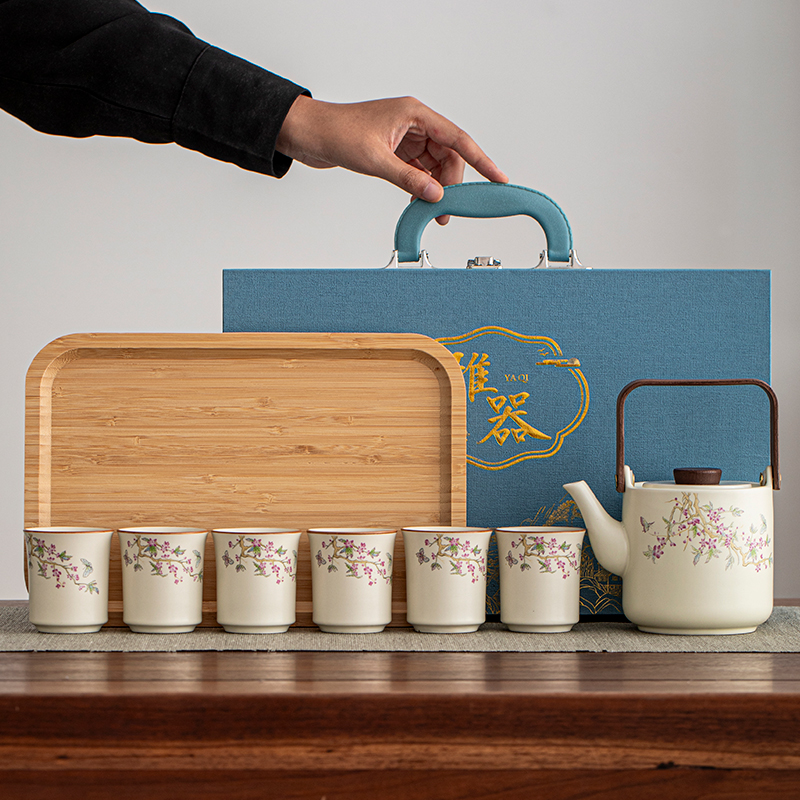 汝窑功夫茶具套装2025新款家用一壶六杯大容量茶壶乔迁轻奢送礼物