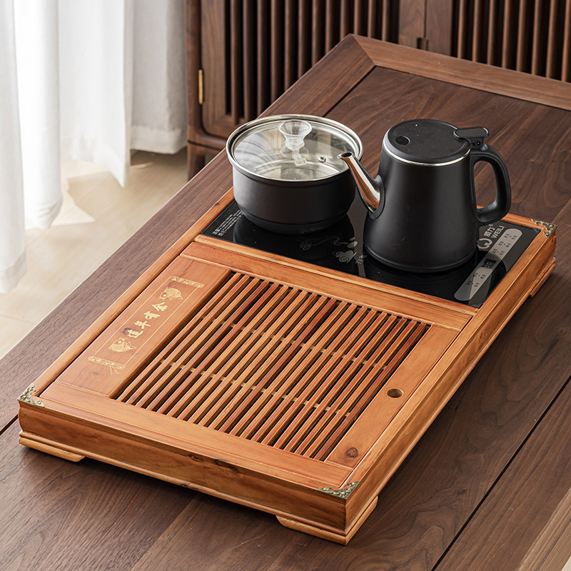 功夫茶具茶实木茶盘台茶海全自动电热炉四合一体家用大号简约茶托