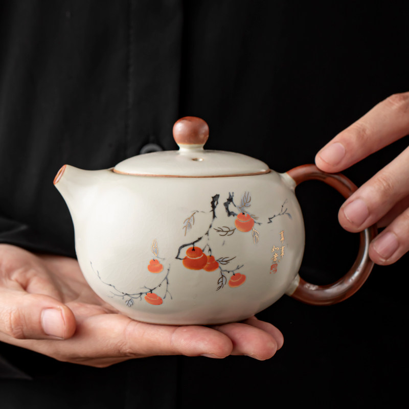 汝窑事事如意茶壶家用泡茶壶陶瓷球孔过滤功夫茶具茶杯一人泡茶壶