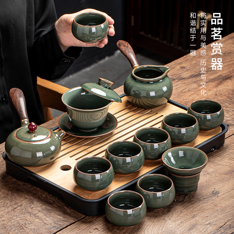 2026新款哥窑功夫茶具套装家用高档轻奢泡茶壶侧把壶茶杯办公室