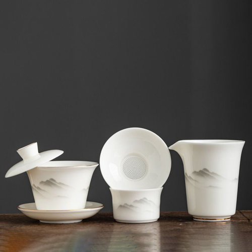 羊脂玉瓷公道杯德化白瓷陶瓷茶壶分茶器功夫匀茶具陶瓷盖碗过滤组