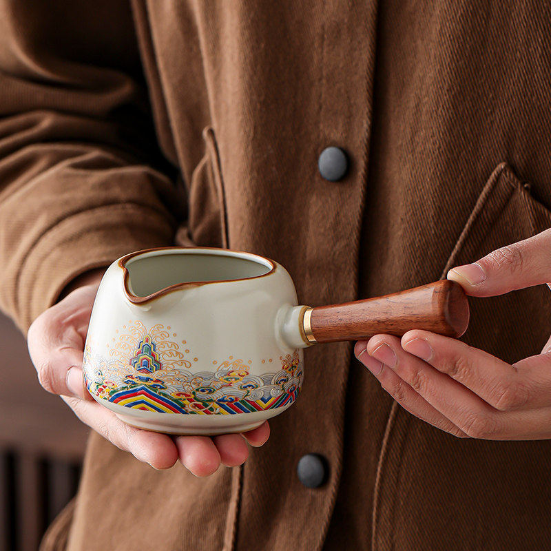 汝窑海水江崖陶瓷公道杯木柄家用茶具防烫功夫茶具中式茶海分茶器,餐饮具,公道杯,淘宝优惠券,粉丝福利购,淘宝优惠卷