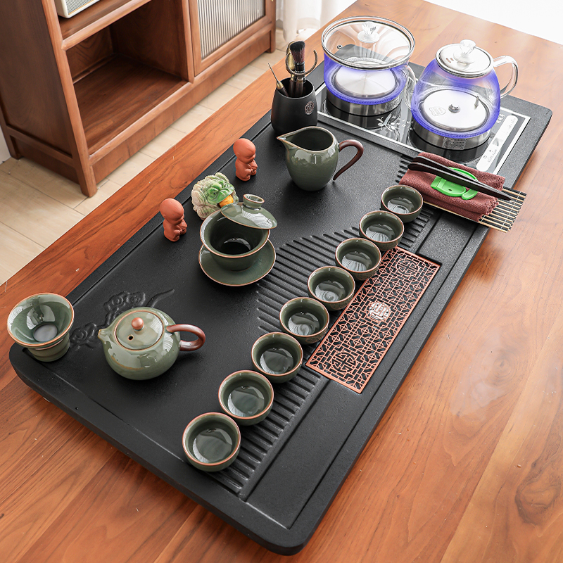 整套全自动功夫玻璃茶具套装家用茶盘组合四合一烧水壶炉茶海茶台