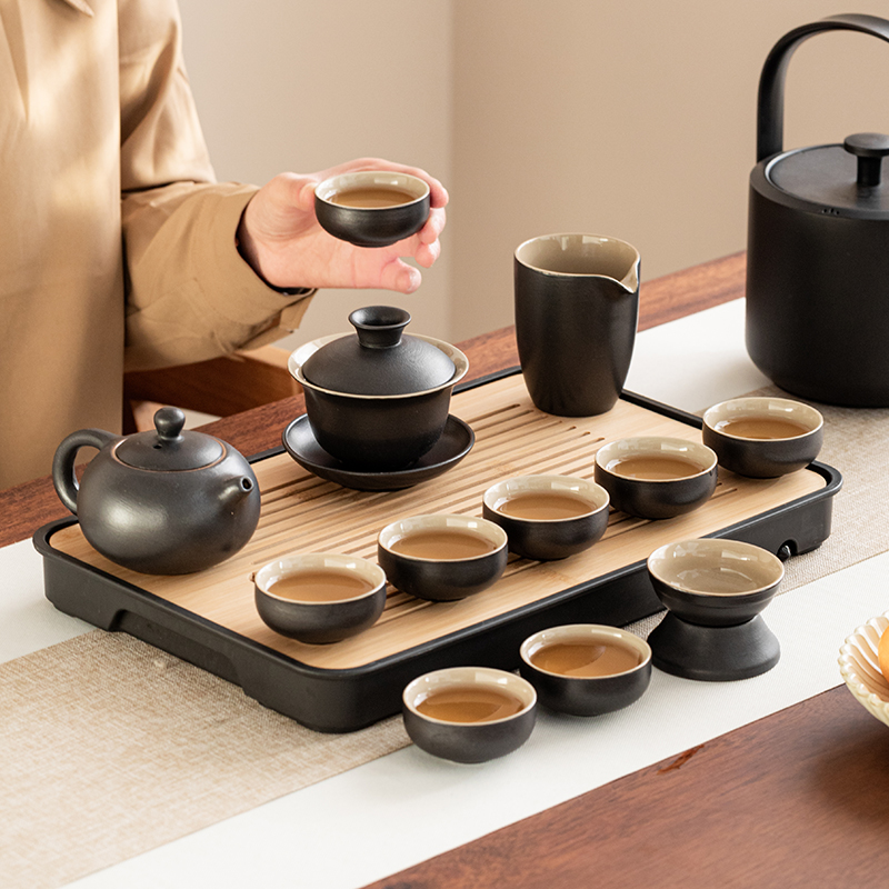 黑陶茶具套装家用高档办公室会喝茶奢中式陶瓷茶杯功夫泡茶整套