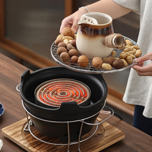 冬日围炉煮茶家用全套室内电碳两用泥炉子电炉丝家庭烤火炉烧烤炉