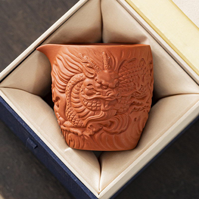 原矿朱泥紫砂浮雕龙头公道杯分茶器茶海高档紫砂功夫茶具配件家用