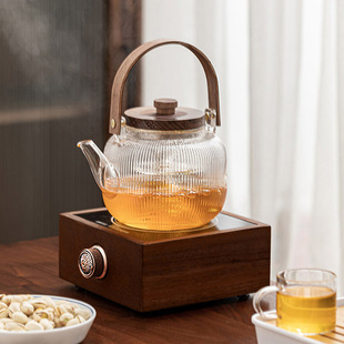 煮茶炉胡桃木电陶炉煮茶器玻璃煮茶壶家用罐罐煮奶茶围炉煮茶 新款