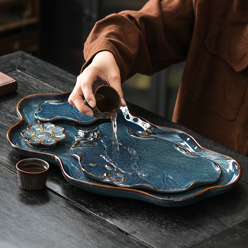 陶瓷茶盘沥水盘茶海家用办公干泡储水式小型功夫茶台茶具托盘排水